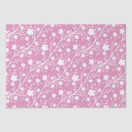 Witte Lente Bloesem Bloemen Patroon op Roze Tissuepapier