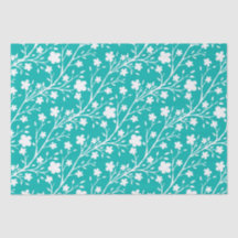 Witte Lente Bloesem Bloemen Patroon op Turquoise