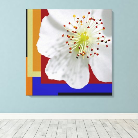Witte Lente Blossom Fine Art Kleurrijke Geometrisc Canvas Afdruk (Insitu (Houten vloer))