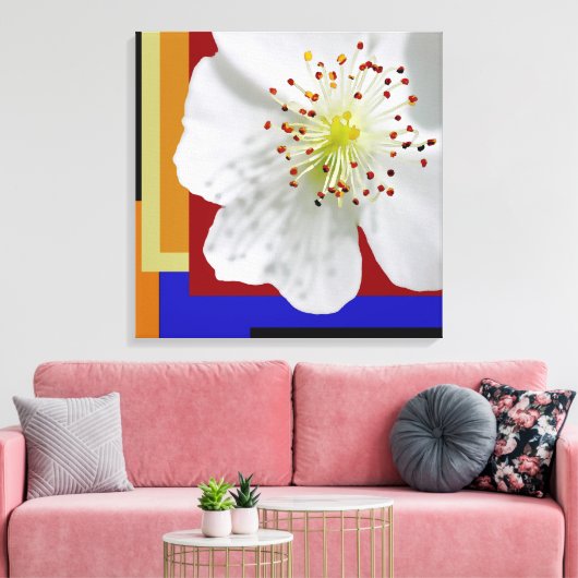 Witte Lente Blossom Fine Art Kleurrijke Geometrisc Canvas Afdruk (Insitu (Woonkamer))
