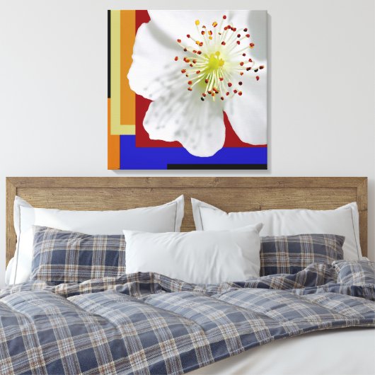 Witte Lente Blossom Fine Art Kleurrijke Geometrisc Canvas Afdruk (Insitu (Slaapkamer))