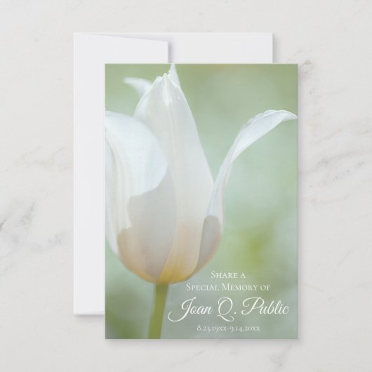 Witte Lente Tulpenbloem Deel een Geheugenbegrafeni Notitiekaartje (Voorkant)