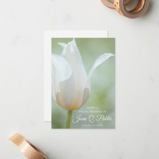 Witte Lente Tulpenbloem Deel een Geheugenbegrafeni Notitiekaartje (Voorkant / Achterkant in situ)