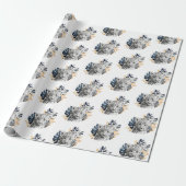Witte Leopard Blauwe Tropische bladeren Cadeaupapier (Uitgerold)