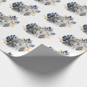 Witte Leopard Blauwe Tropische bladeren Cadeaupapier (Hoek)