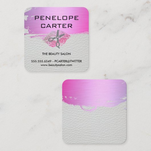Witte Leren Glamour Kus Salon Stylist Vierkante Visitekaartje (Voorkant / Achterkant)