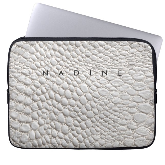 Witte leren textuur laptop sleeve (Voorkant)
