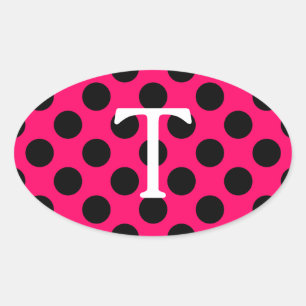 Witte letter T monogram met polka stippen Ovale Sticker