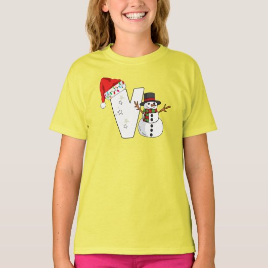 Witte letter v kerstcadeau t-shirt (Voorkant)