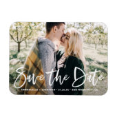 Witte Lettering Overlay Foto Save the Date Magneet (Horizontaal)
