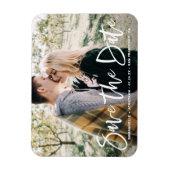 Witte Lettering Overlay Foto Save the Date Magneet (Verticaal)