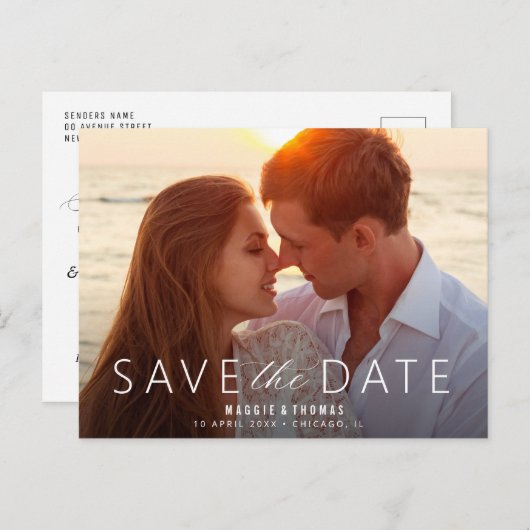 witte letters redden de datum bruiloft briefkaart (Voorkant / Achterkant)