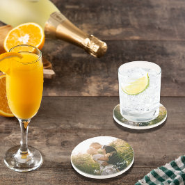 Witte letters voor huwelijksfoto zandsteen onderzetter