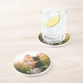 Witte letters voor huwelijksfoto zandsteen onderzetter (Zijkant)