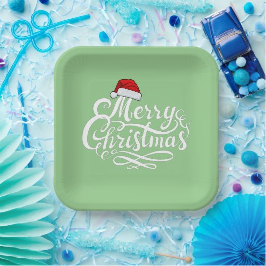 witte lettertekst min groene kerstmis papieren bordje (Feest)