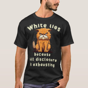 Witte leugens Kat gezichtsuitdrukking omdat het ui T-shirt