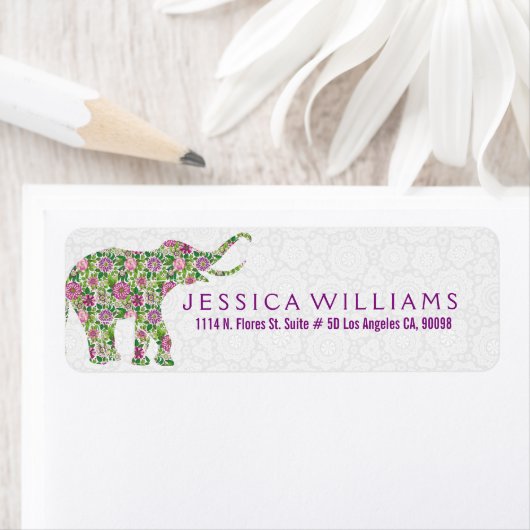 Witte & Leuke Kleurrijke Bloemenolifant 2 Etiket (Insitu)