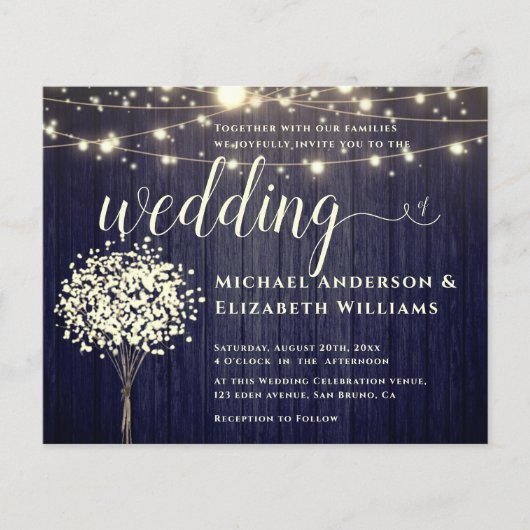 Witte lichten string & Natuurlijke rustieke houten Flyer (Voorkant)