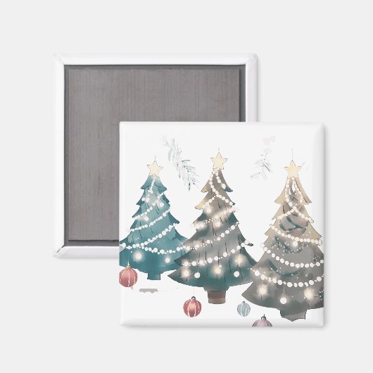 Witte Lichten Versierde Kerstbomen Magneet (Voorkant / Achterkant)