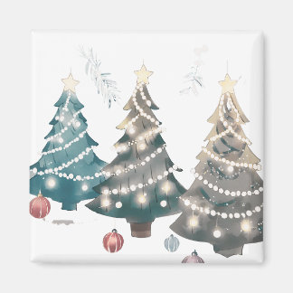 Witte Lichten Versierde Kerstbomen Magneet