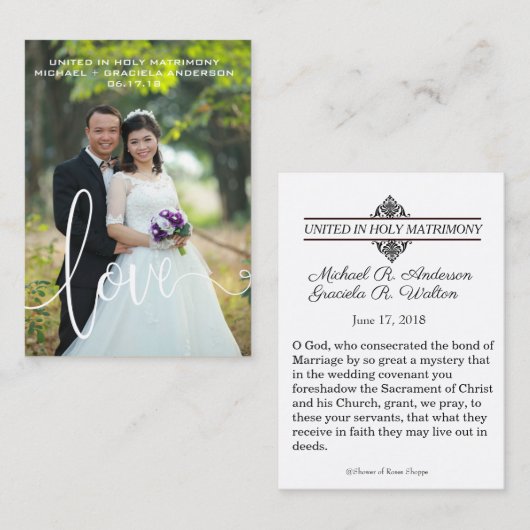 Witte Liefde Script Overlay Wedding Favor Holy Kaa Visitekaartje (Voorkant / Achterkant)
