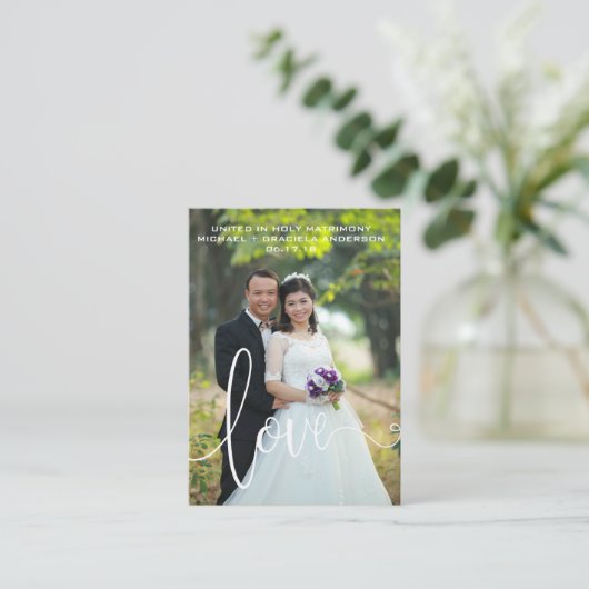 Witte Liefde Script Overlay Wedding Favor Holy Kaa Visitekaartje (Staand voorkant)