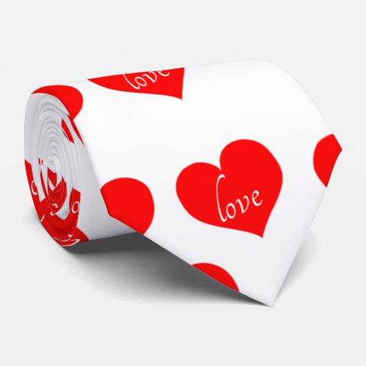 Witte liefde tekst met rood hart stropdas (Opgerold)