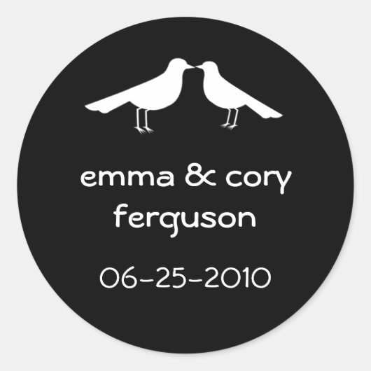 Witte liefde vogels zwart bruiloft gunst label lab (Voorkant)