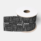Witte Liefde Zwarte Achtergrond Grosgrain Lint (Spoel)
