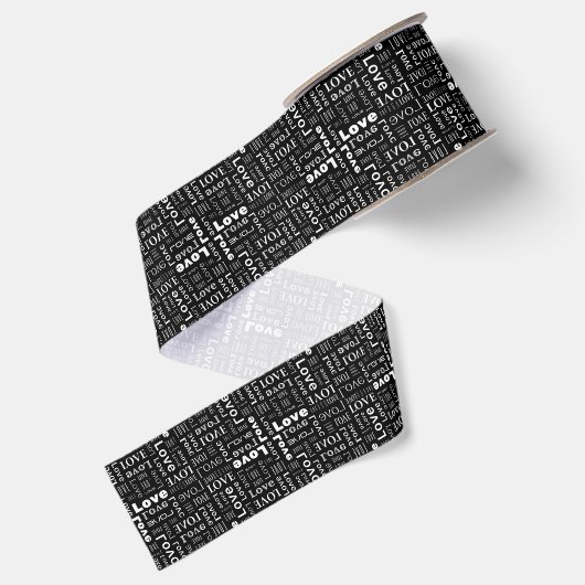 Witte Liefde Zwarte Achtergrond Grosgrain Lint (Achterkant)