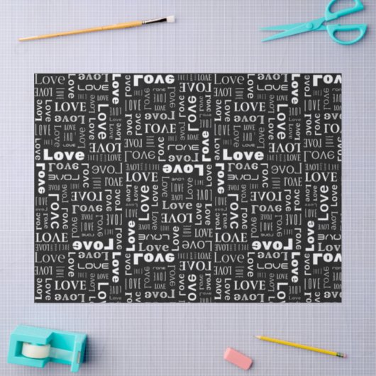 Witte liefde Zwarte Achtergrond Tissuepapier (Craft)