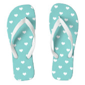 Witte liefdesharten op turquoise teenslippers (Voetbed)