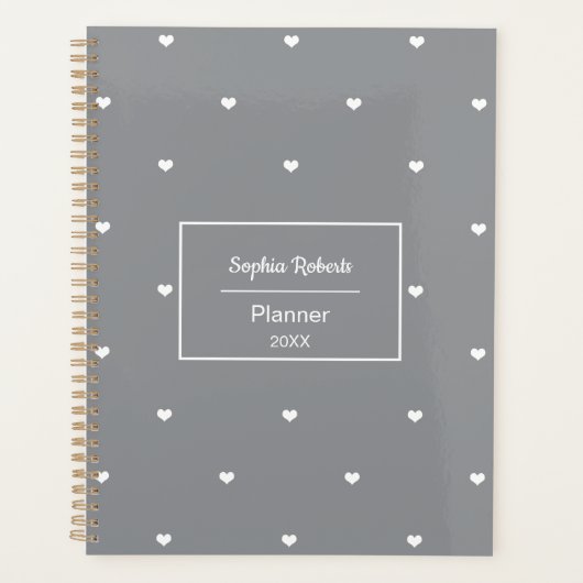 Witte liefdeshartjes grijs patroon planner (Voorkant)