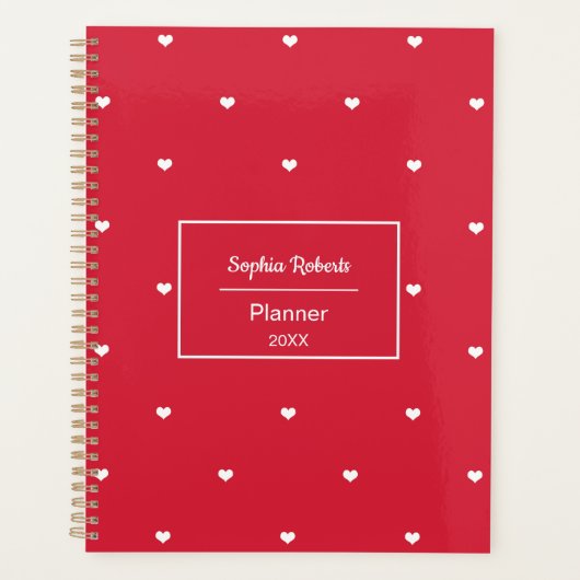 Witte liefdeshartjes rood patroon planner (Voorkant)