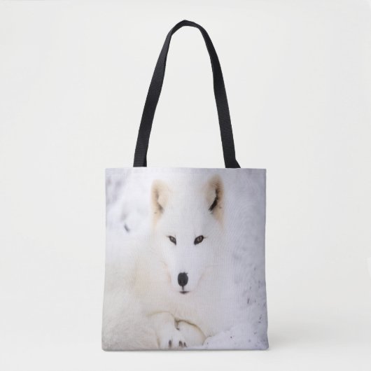 Witte lieve vos in de sneeuw die naar je kijkt tote bag (Voorkant)