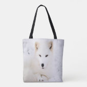 Witte lieve vos in de sneeuw die naar je kijkt tote bag (Achterkant)