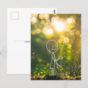 Witte lijn art stick figuur, Postcrossing Briefkaart