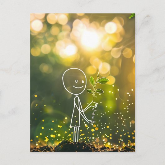 Witte lijn art stick figuur, Postcrossing Briefkaart (Voorkant)