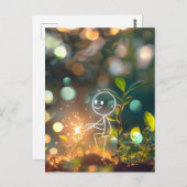 Witte lijn art stick figuur, Postcrossing Briefkaart (Voorkant / Achterkant)