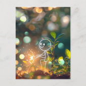 Witte lijn art stick figuur, Postcrossing Briefkaart (Voorkant)