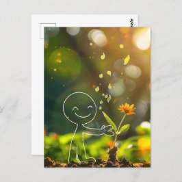 Witte lijn art stick figuur, Postcrossing Briefkaart