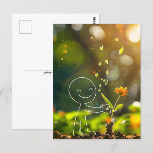 Witte lijn art stick figuur, Postcrossing Briefkaart