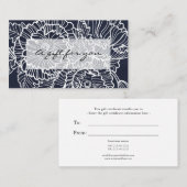 Witte lijn bloemen op marine cadeaubon visitekaartje (Voorkant / Achterkant)