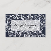 Witte lijn bloemen op marine cadeaubon visitekaartje (Voorkant)