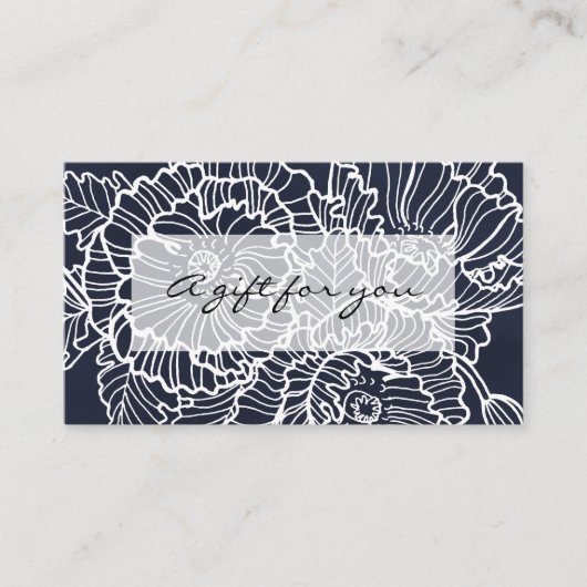 Witte lijn bloemen op marine cadeaubon visitekaartje (Voorkant)