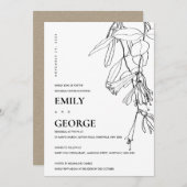 WITTE LIJN DIE FLORAL REHEARSAL DINNER DRAAGT BEDANKKAART (Voorkant / Achterkant)