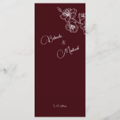 Witte lijn kunst bloemen diepe burgundy bruiloft menu (Achterkant)
