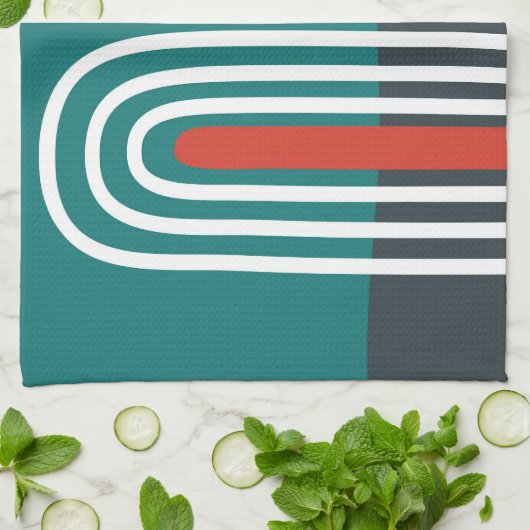 Witte lijn kunst regenboog in rood blauwe achtergr theedoek (Gevouwen)