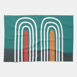 Witte lijn kunst regenboog in rood blauwe achtergr theedoek