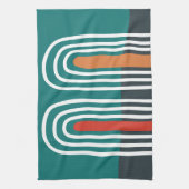 Witte lijn kunst regenboog in rood blauwe achtergr theedoek (Verticaal)